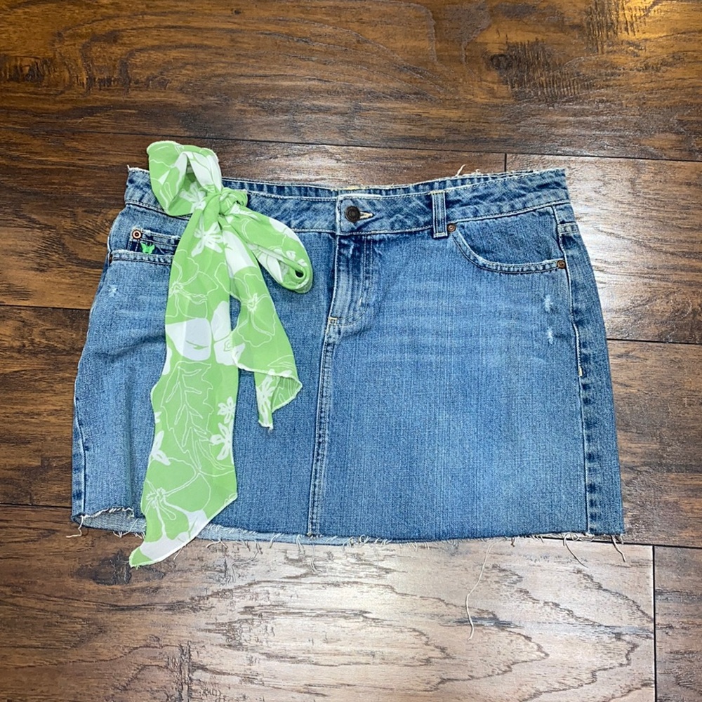Aeropostale 11/12 denim mini skirt butterfly scarf